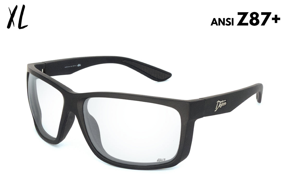 Black rectangular eyeglasses with clear lenses.