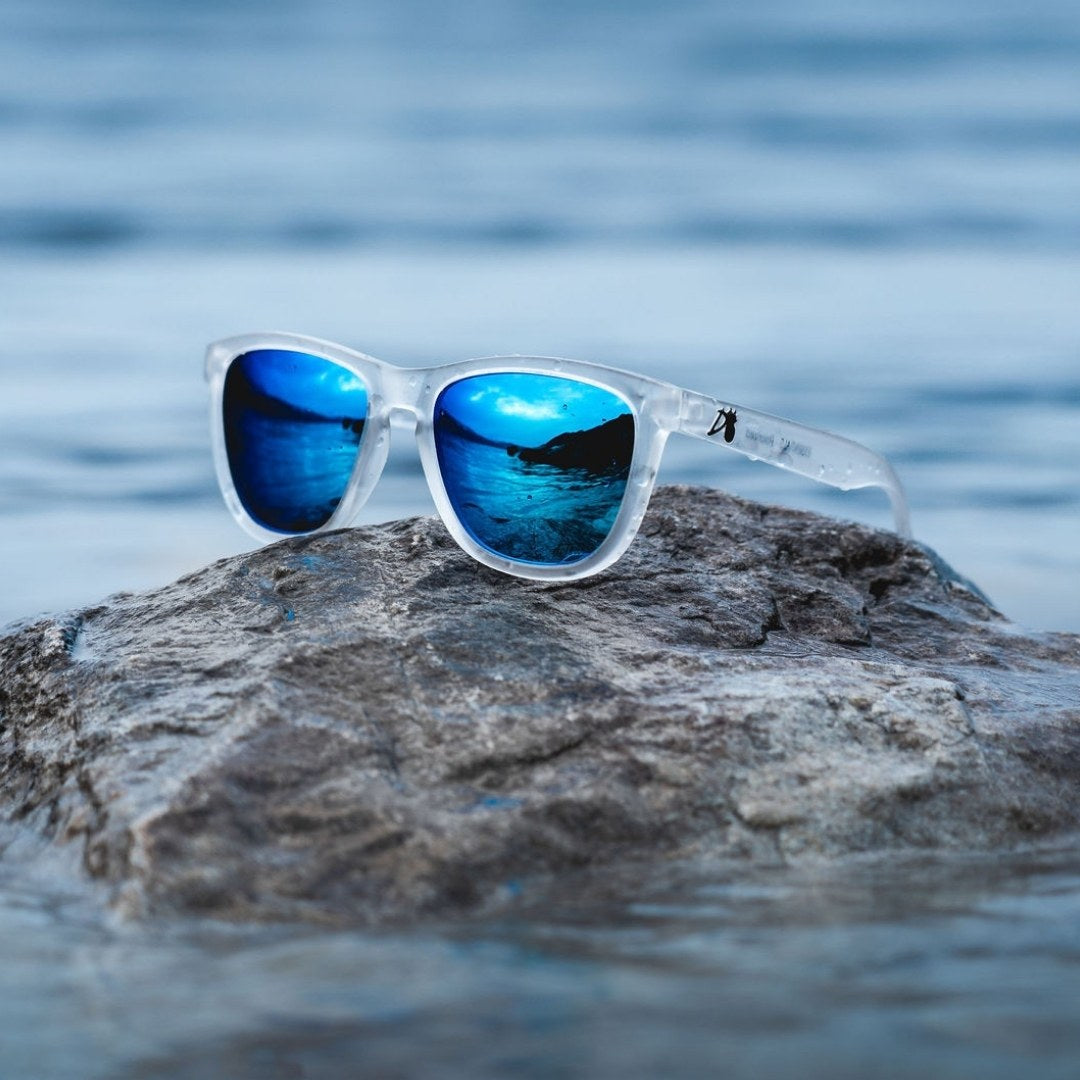 goggles blue lens Detour Sunglasses - Frosted Clear - Electric Blue Lens Polarized - Essentials